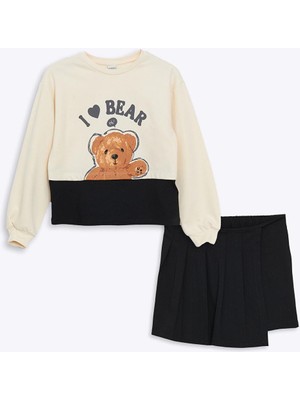 Lcw Kids  Bisiklet Yaka Kız Çocuk Sweatshirt ve Şort Etek