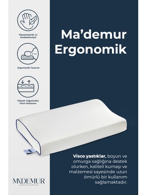 MADEMUR Ortopedik Visco Yastık Ergonomik Boyun Destekli Visco Yastık 60X40X11-9 cm