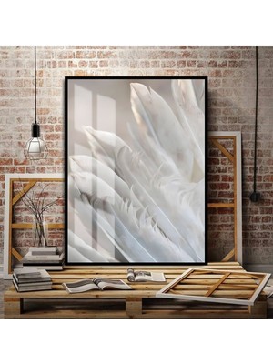 Harikabirev sevilen Beyaz Tüyler Kombini |çerçeveli Temperli Cam Tablo Tekli Dikey