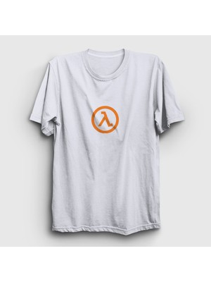 Presmono Unisex Beyaz Half Life Logo Oyun T-Shirt