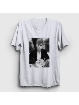 Presmono Unisex Beyaz Magnus Carlsen Büyükusta Satranç T-Shirt