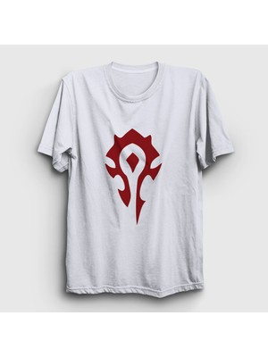 Presmono Unisex Beyaz Horde Logo World Of Warcraft Oyun T-Shirt