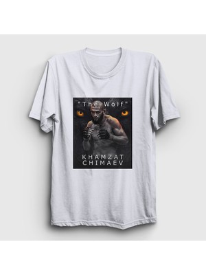 Presmono Unisex Beyaz Wolf Kurt Khamzat Chimaev Mma Ufc T-Shirt