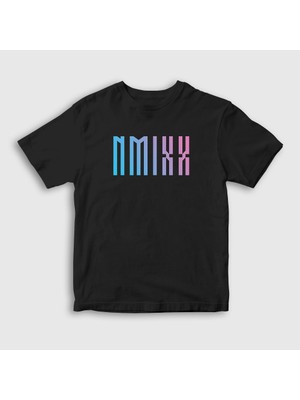 Presmono Unisex Çocuk Siyah Logo Nmixx K Pop T-Shirt