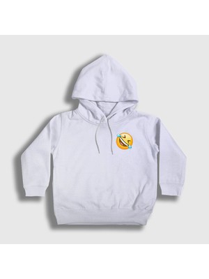 Presmono Unisex Çocuk Beyaz Gülmekten Gözünden Yaş Gelen Emoji Instagram Kapüşonlu Sweatshirt