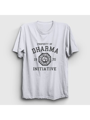 Presmono Unisex Beyaz Property Of Dharma Initiative Lost T-Shirt