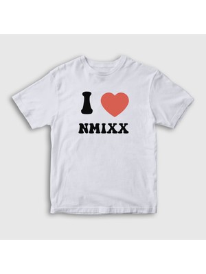 Presmono Unisex Çocuk Beyaz I Love Nmixx K Pop T-Shirt