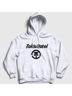 Presmono Unisex Beyaz Logo Tokio Hotel Kapüşonlu Sweatshirt