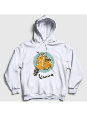 Presmono Unisex Beyaz Vintage Vespa Motorsiklet Scooter Kapüşonlu Sweatshirt