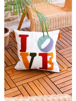 MELINA Home Deco MELINA Home Deco, Dekoratif, Punch Love Işlemeli, Kırlent Yastık Kılıfı - 43X43CM