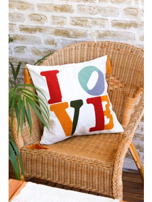 MELINA Home Deco MELINA Home Deco, Dekoratif, Punch Love Işlemeli, Kırlent Yastık Kılıfı - 43X43CM