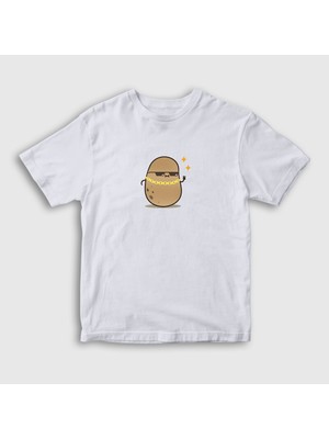 Presmono Unisex Çocuk Beyaz Rich Cool Cute Hip Hop Kawaii Potato Sevimli Patates T-Shirt
