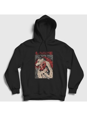 Presmono Unisex Siyah Poster Anime Film Princess Mononoke Kapüşonlu Sweatshirt