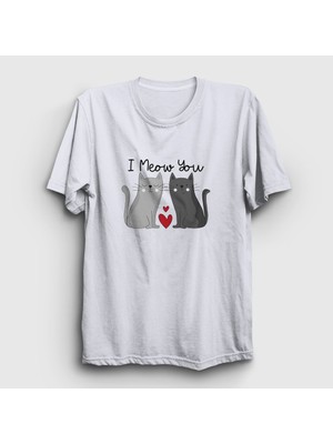 Presmono Unisex Beyaz I Meow You Kedili Sevgili T-Shirt