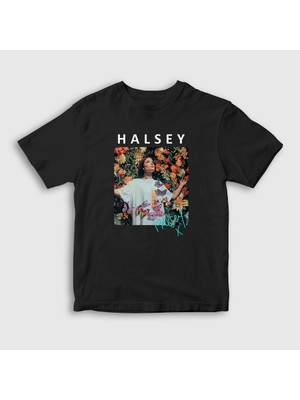 Presmono Unisex Çocuk Siyah Poster Love And Power Halsey T-Shirt