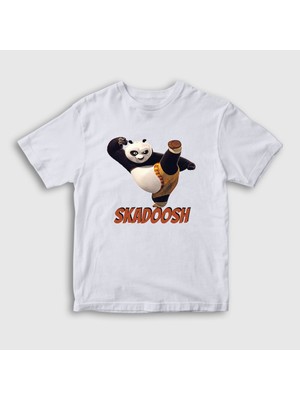 Presmono Unisex Çocuk Beyaz Skadoosh Kung Fu Panda T-Shirt