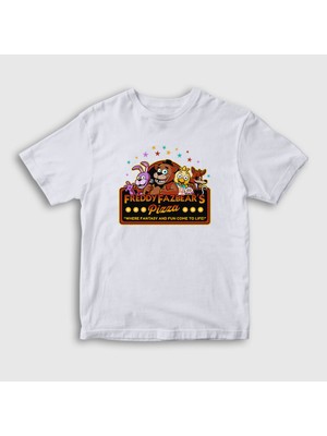 Presmono Unisex Çocuk Beyaz Pizza Fnaf Five Nights At Freddy's T-Shirt