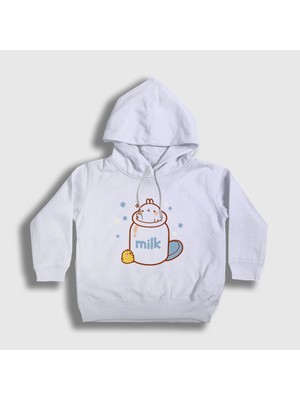 Presmono Unisex Çocuk Beyaz Milk Mölang Piu Piu Molang Kapüşonlu Sweatshirt