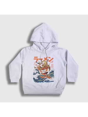 Presmono Unisex Çocuk Beyaz The Great Ramen Off Kanagawa Kapüşonlu Sweatshirt
