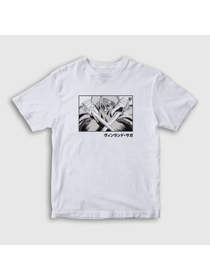 Presmono Unisex Çocuk Beyaz Knives Thorfinn Anime Vinland Saga T-Shirt