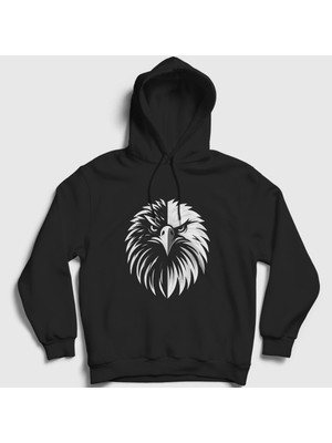 Presmono Unisex Siyah Kartal Kafası Kartallı Siyah Beyaz Hediye Kapüşonlu Sweatshirt