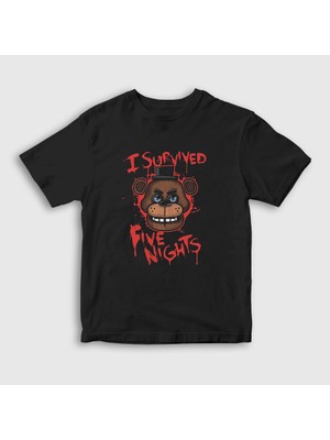 Presmono Unisex Çocuk Siyah Survived Fnaf Five Nights At Freddy's T-Shirt