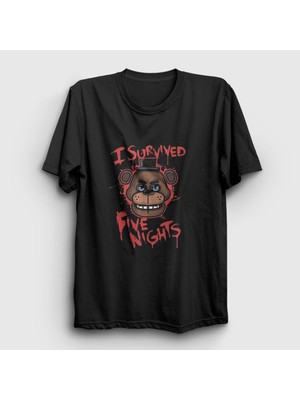 Presmono Unisex Siyah Survived Fnaf Five Nights At Freddy's T-Shirt