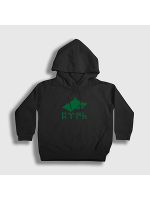 Presmono Unisex Çocuk Siyah Göktürk Bayrağı Türk Yazılı Kurt Bozkurt Kapüşonlu Sweatshirt