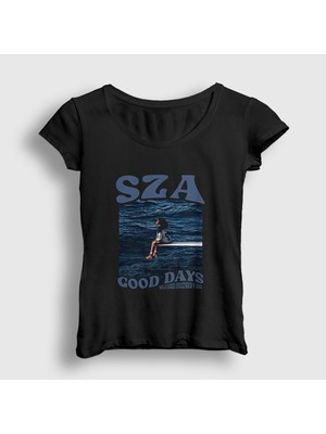 Presmono Kadın Siyah Good Days Müzik Sza T-Shirt