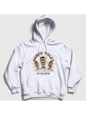 Presmono Unisex Beyaz Bop Bop Yes Yes Skibidi Toilet Kapüşonlu Sweatshirt
