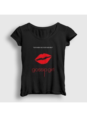 Presmono Kadın Siyah Nobody Dizi Gossip Girl T-Shirt
