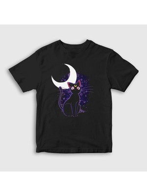 Presmono  Çocuk Siyah Luna Kedi Kedili Sailor Moon Ay Savaşçısı T-Shirt