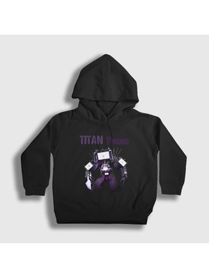 Presmono Unisex Çocuk Siyah Titan Tvman Skibidi Toilet Kapüşonlu Sweatshirt