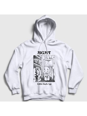 Presmono Unisex Beyaz Little Dark Age Rock Mgmt Kapüşonlu Sweatshirt