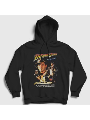 Presmono Unisex Siyah Poster Film Indiana Jones Kapüşonlu Sweatshirt