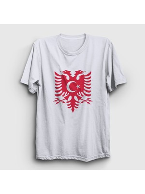 Presmono  Beyaz Albania Türkiye Arnavutluk Bayrağı T-Shirt