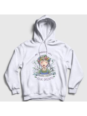 Presmono Unisex Beyaz Basils Hope Anime Omori Kapüşonlu Sweatshirt