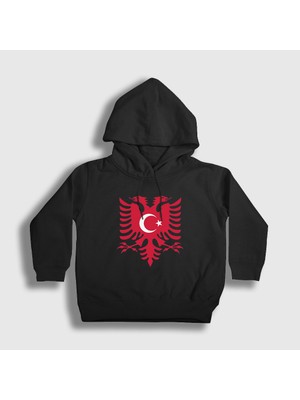 Presmono Unisex Çocuk Siyah Albania Türkiye Arnavutluk Bayrağı Kapüşonlu Sweatshirt