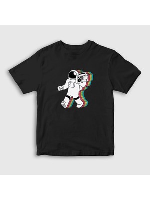 Presmono  Çocuk Siyah Boombox Uzay Müzik Astronot T-Shirt