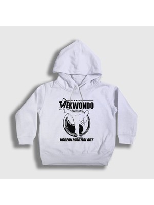 Presmono Unisex Çocuk Beyaz Kick Taekwondo Ufc Mma Tekvando Kapüşonlu Sweatshirt