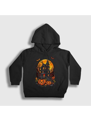 Presmono Unisex Çocuk Siyah Haunted House Halloween Cadılar Bayramı Kapüşonlu Sweatshirt