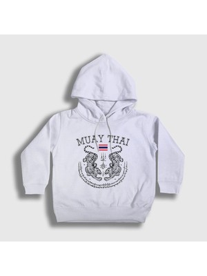 Presmono Unisex Çocuk Beyaz Thailand Kaplan Ufc Mma Muay Thai Kapüşonlu Sweatshirt