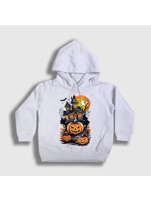 Presmono Unisex Çocuk Beyaz Haunted House V2 Halloween Cadılar Bayramı Kapüşonlu Sweatshirt