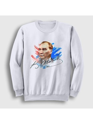 Presmono Unisex Beyaz 19 Mayıs 29 Ekim 23 Nisan Imza Atatürk Sweatshirt
