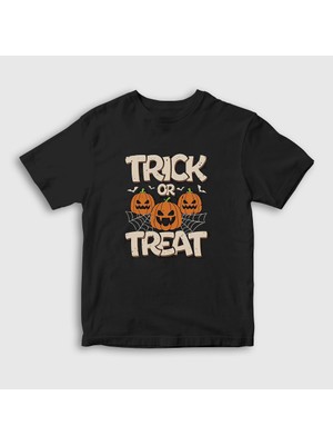 Presmono  Çocuk Siyah Trick Or Treat V2 Halloween Cadılar Bayramı T-Shirt