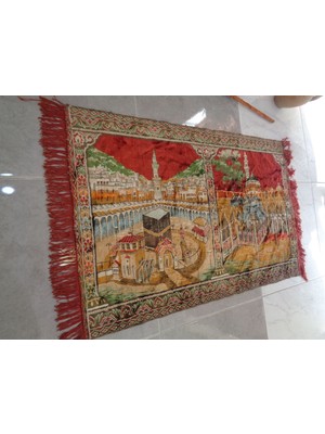 Tekno Trust Kutsal Kabe-I Muazzama Ve Medine-I Münevvere Temalı, Müthiş Kadife Duvar Halısı 125 X 80 Cm Azort