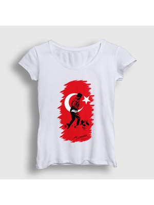 Presmono Kadın Beyaz 19 Mayıs 29 Ekim 10 Kasım Atatürk Kocatepe T-Shirt