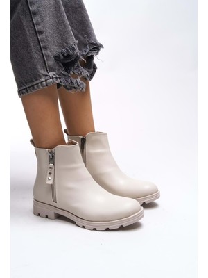 Kocamanlar Mehtap Çift Fermuarlı Düz Kaymaz Taban Kadın Bot