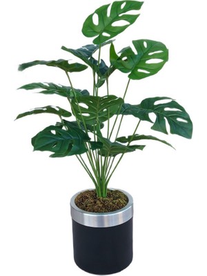 Tekno Trust Siyah Metal Saksılı 18 Dal Devetabanı Yaprağı Yapay Çiçek Büyük Boy Salon Çiçeği 70-80 Cm-Ls