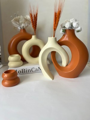 Tekno Trust Kiremit Sevgili Vazo Set Dekoratif Halka Mumluklu Set